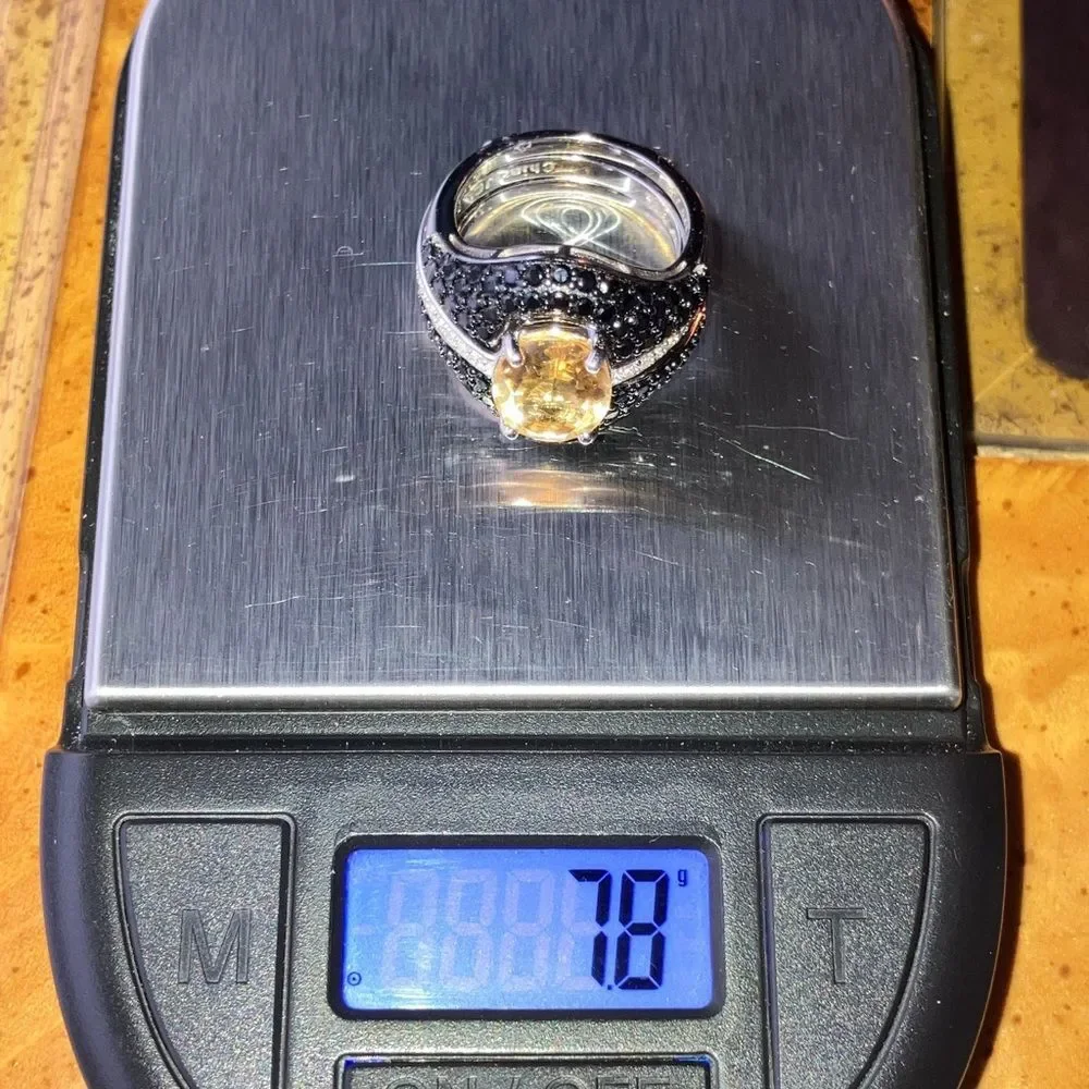 Natural Brazilian Citrine Black Spinel Ring Set Size 6